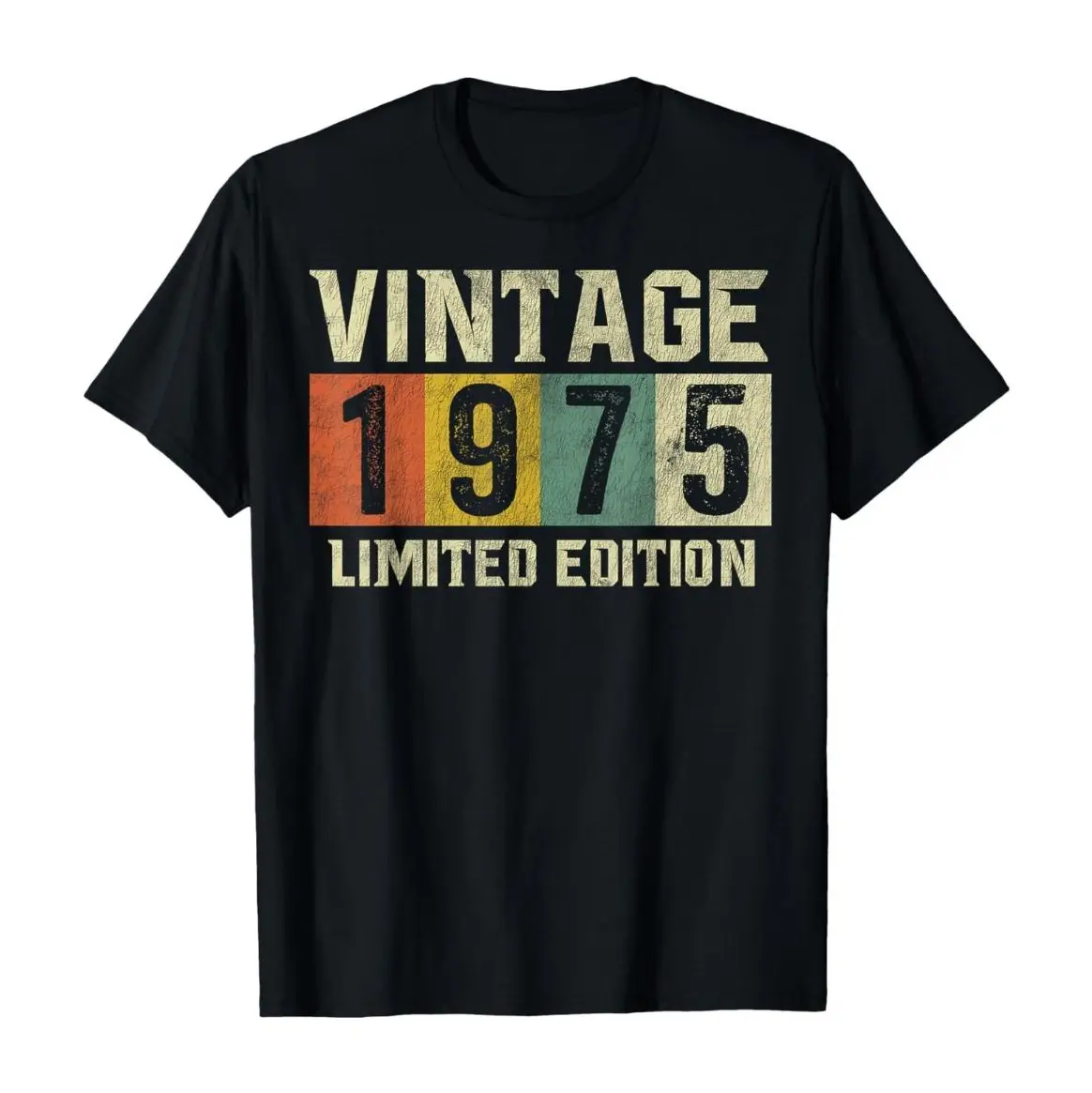 Vintage 1975 Limited Edition Retro 50th Birthday Graphic Tee, Classic Rainbow Stripe Number Print Unisex Cotton Crew Neck T-Shirt