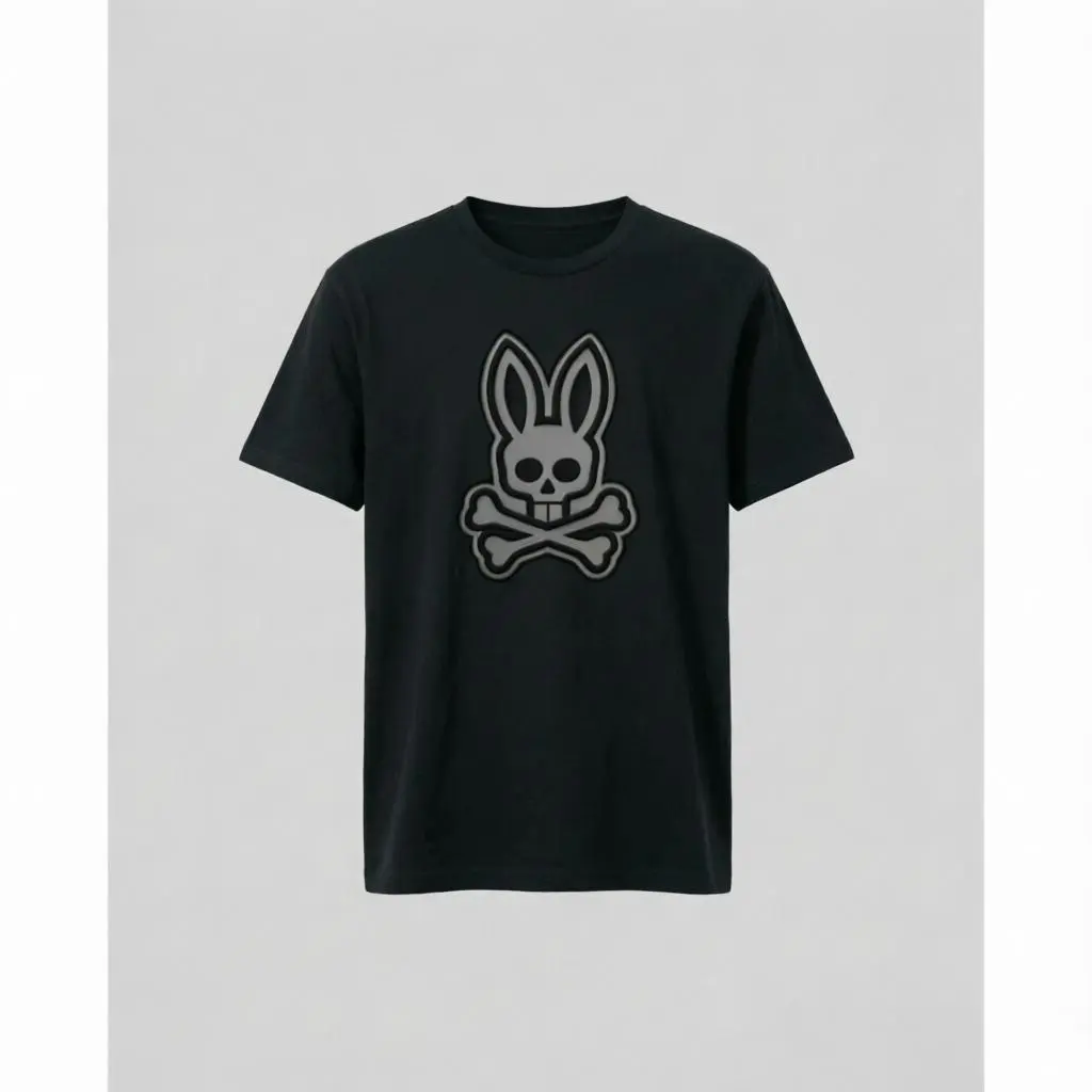 Marlo Bunny Skull and Crossbones Graphic Tee, Minimalist Bunny Logo Streetwear Unisex Sports Apparel, Classic Menswear Short Sleeve T-Shirt