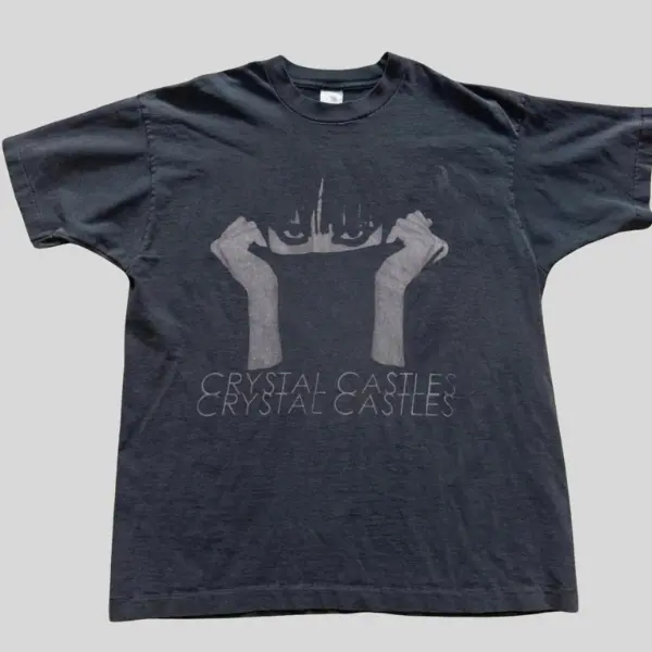 Crystal Castles Vintage 90s Portrait Band Graphic Tee, Retro Y2K Electro Music Grunge Aesthetic Unisex Short Sleeve Cotton T-Shirt