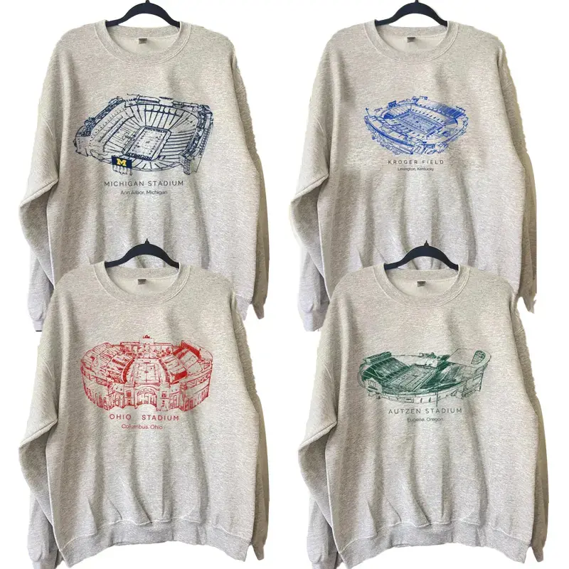 Vintage University Football Stadium Crewneck Sweatshirt, Retro College Game Day Line Art Stadium Print Football Fan Unisex Pullover