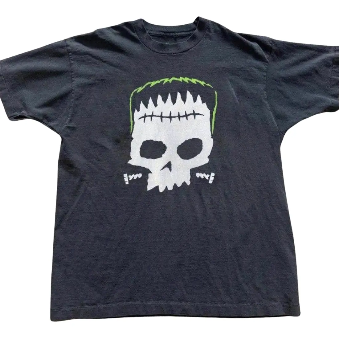 Frankenstein Skull Graphic Tee, 2000s Goth Horror Monster Print Gothic Grunge Streetwear Black Cotton Crew Neck Short Sleeve T-Shirt