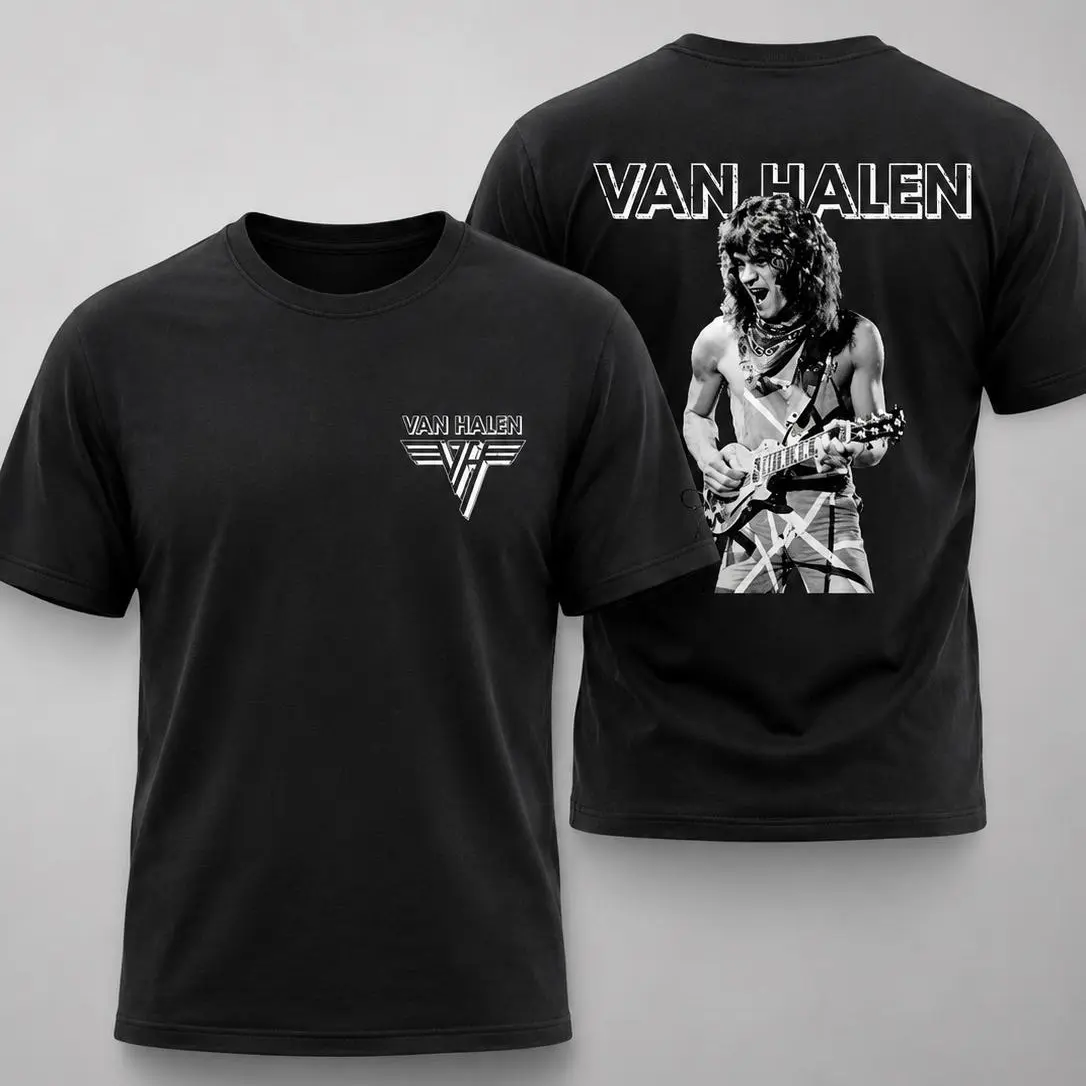 Van Halen Classic 80s Rock Guitar Legend Graphic Tee, Vintage Rock Band Concert Style Front and Back Print T-Shirt Sweatshirt Hoodie