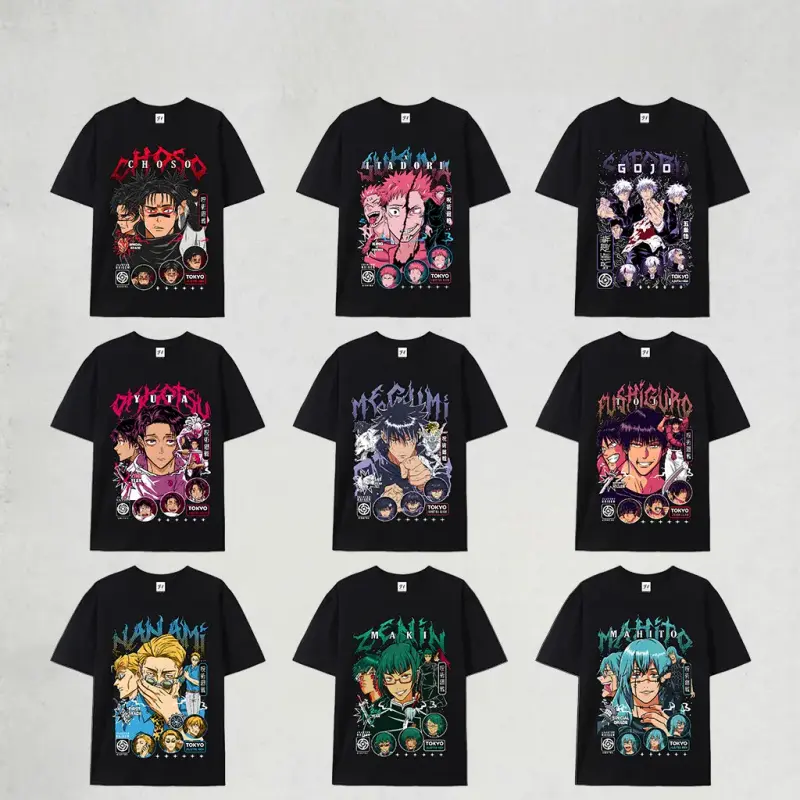 Jujutsu Kaisen JJK Sorcerer Anime Graphic Tee, Gojo Toji Megumi Yuji Choso Yuta Maki Nanami Mahito Vintage Oversized Cotton T-Shirt
