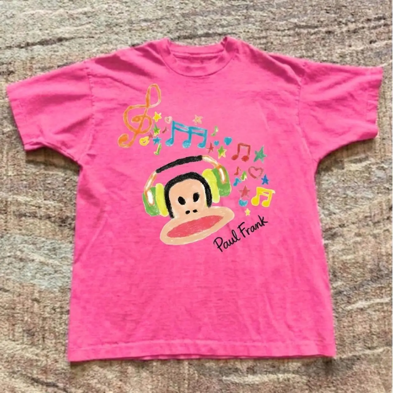 Y2K Paul Frank Julius Monkey Headphones Music Notes Graphic Baby Tee, Retro 2000s Cute Fitted Women's Short Sleeve T-Shirt