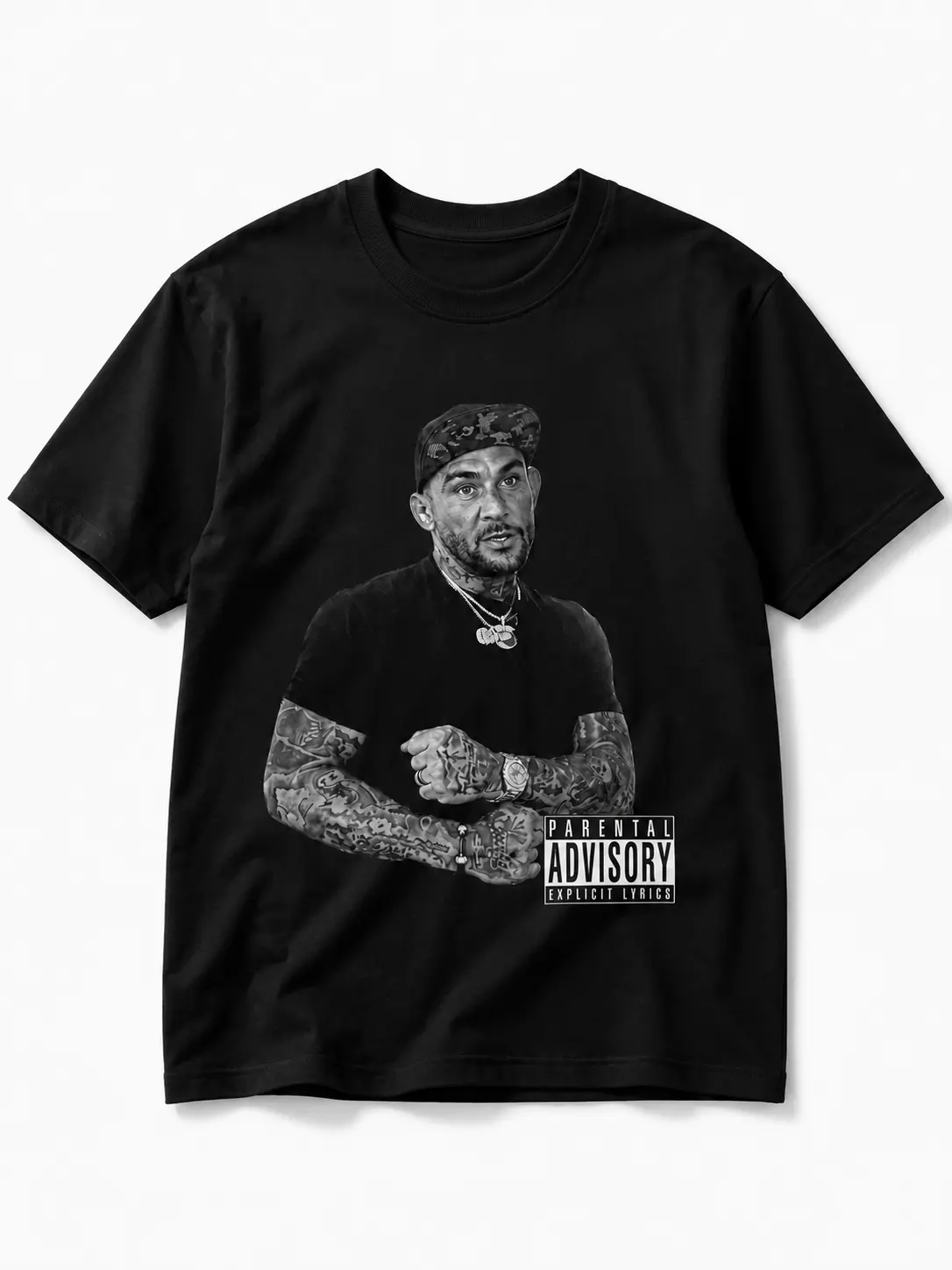 Dustin Poirier Parental Advisory Photo Graphic Tee, MMA Fighter Fan Black and White Portrait Athletic Streetwear Washed or Classic T-Shirt