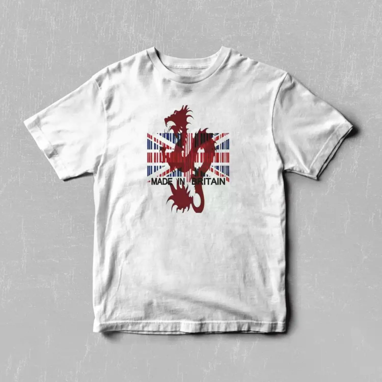 Vintage Britain Dragon Union Jack Made in Britain Graphic Tee, Red Dragon British Flag Print Acid Washed Drop Shoulder Streetwear Cotton T-Shirt