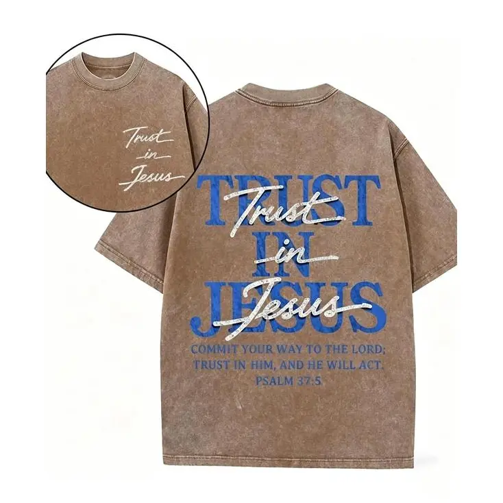 Trust in Jesus Psalm 37:5 Bible Verse Christian Oversized Tee, Faith-Based Two-Sided Washed and Classic Graphic T-Shirt for Men and Women