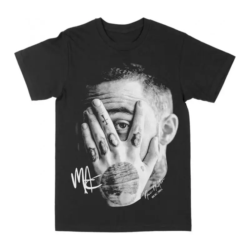 Mac Miller Hand Over Face Portrait Vintage 90s Hip Hop Graphic Tee, Rap Music Streetwear Signature Print Unisex Cotton Short Sleeve T-Shirt