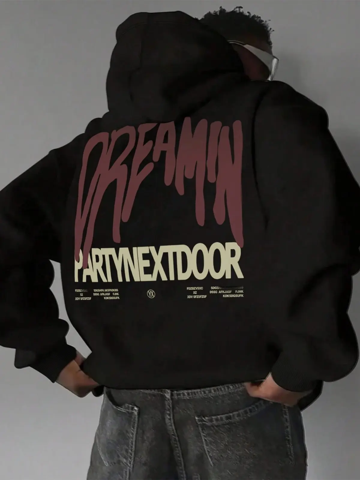 PartyNextDoor Dreamin Dripping Letter Graphic Hoodie, Hip Hop R&B Streetwear Front and Back Print Loose Fit Pullover Hooded Sweatshirt