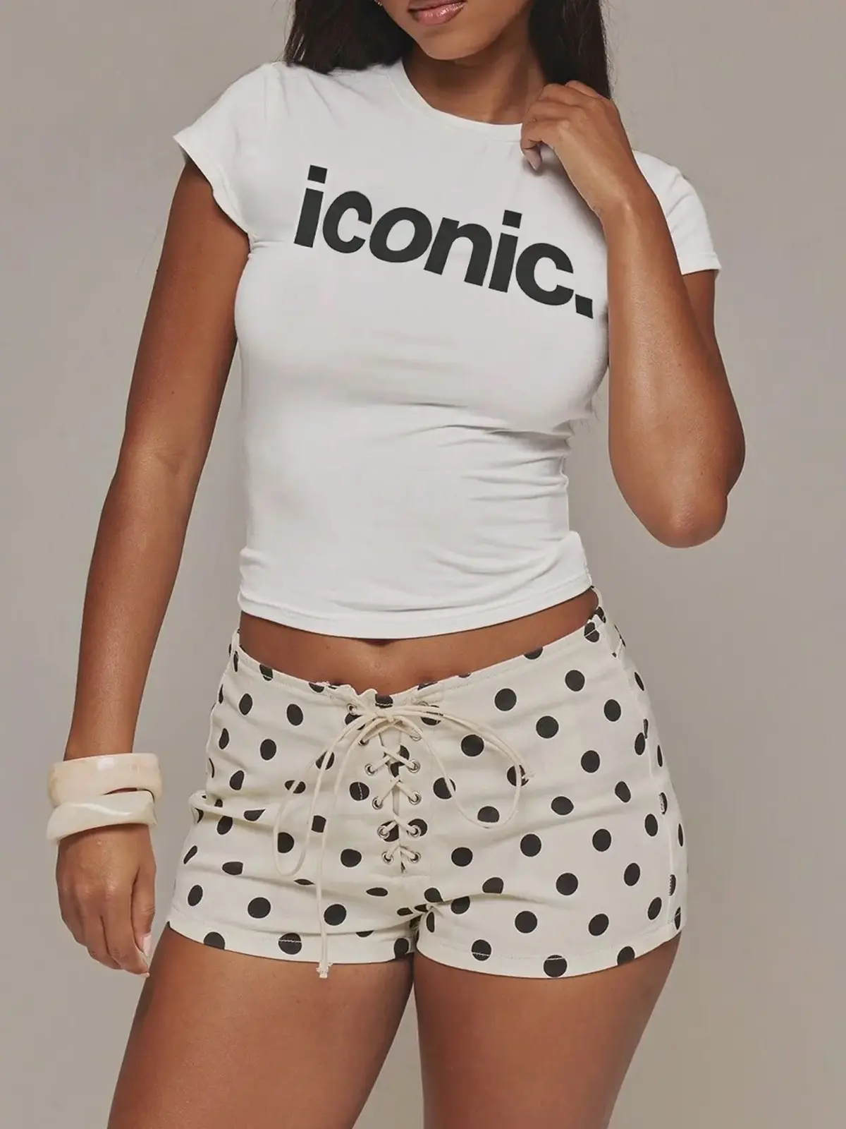 Iconic Bold Slogan Letter Print Cap Sleeve Crop Tee, Y2K Cute Minimal Urban Streetwear Slim Fit Women's Cropped Going Out T-Shirt