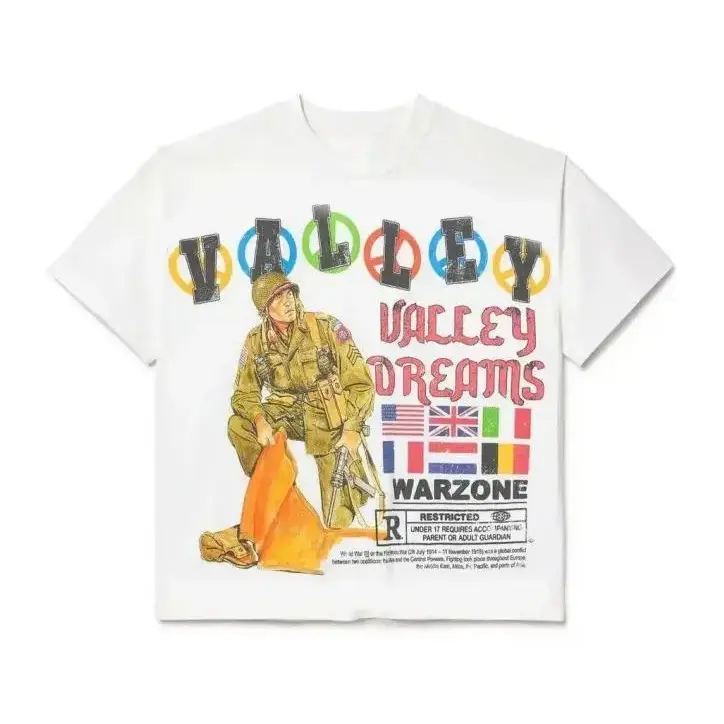 Vale Forever Valley Dreams Warzone Graphic Tee, Retro WWII Soldier Gothic Y2K Streetwear Classic Short Sleeve Unisex Cotton T-Shirt