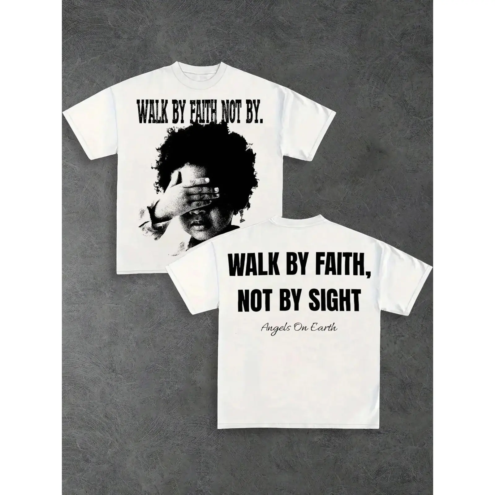 Walk By Faith Not By Sight Christian Graphic Tee, Bible Verse Faith Print Double-Sided Unisex T-Shirt, Casual Streetwear Christian Clothing Top