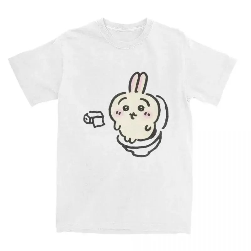 Chiikawa Toilet Time Funny Anime Graphic Tee, Kawaii Usagi Bunny Cartoon Print Oversized Streetwear Crew Neck Cotton T-Shirt