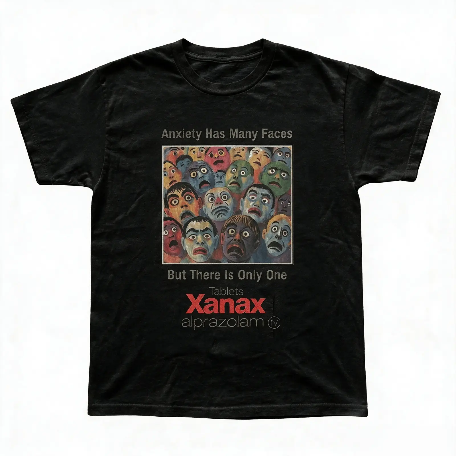Xanax Anxiety Has Many Faces But There Is Only One Vintage Medical Ad Tee, Pharma Meme Sarcastic Mental Health Edgy Oversized Graphic T-Shirt