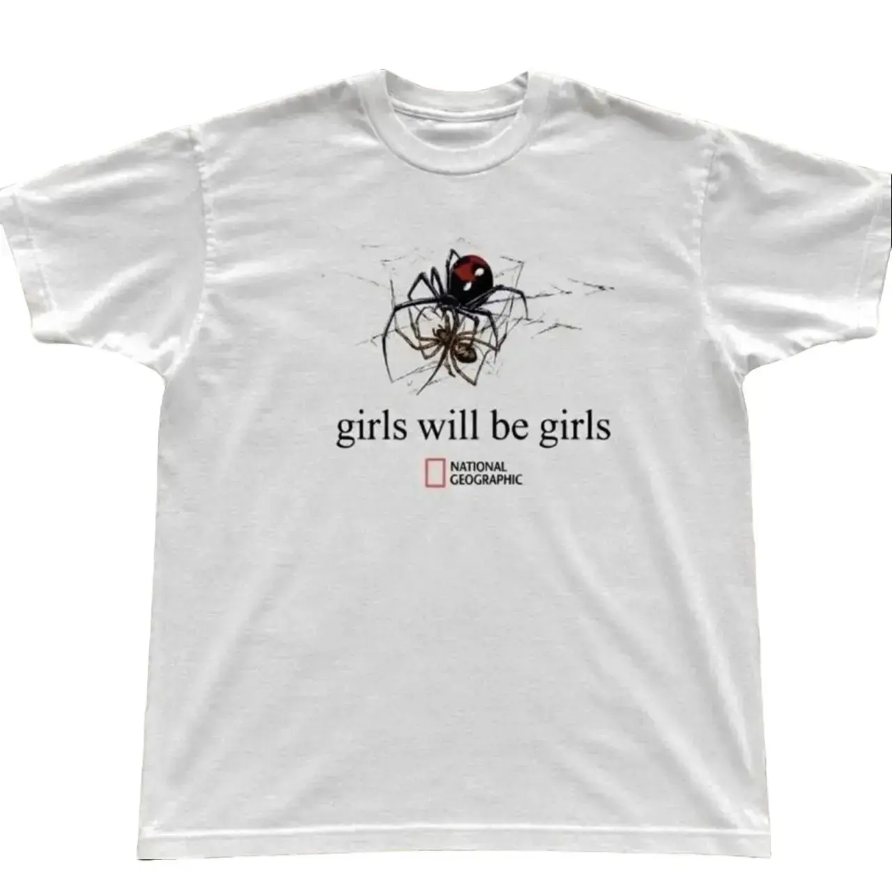 Girls Will Be Girls Black Widow Spider Graphic Tee, Funny Y2K Gothic Grunge Emo Amity Affliction Style Relaxed Fit Cotton T-Shirt