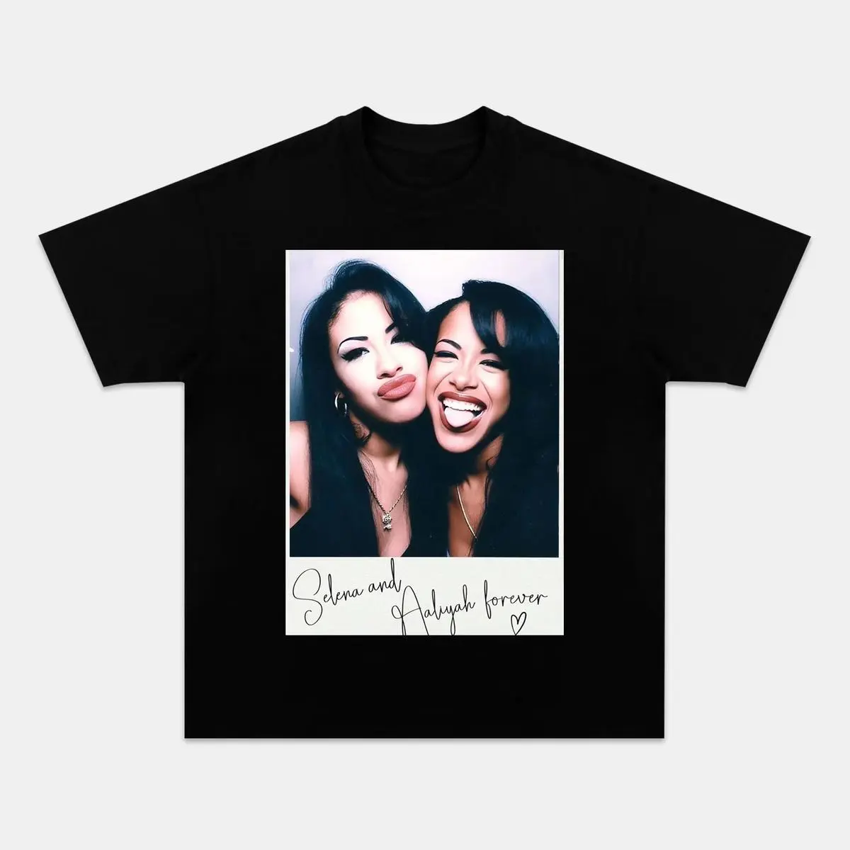 Selena and Aaliyah Forever Retro Music Legends Polaroid Photo Graphic Tee, Vintage 90s R&B Tejano Icons Relaxed Cotton T-Shirt