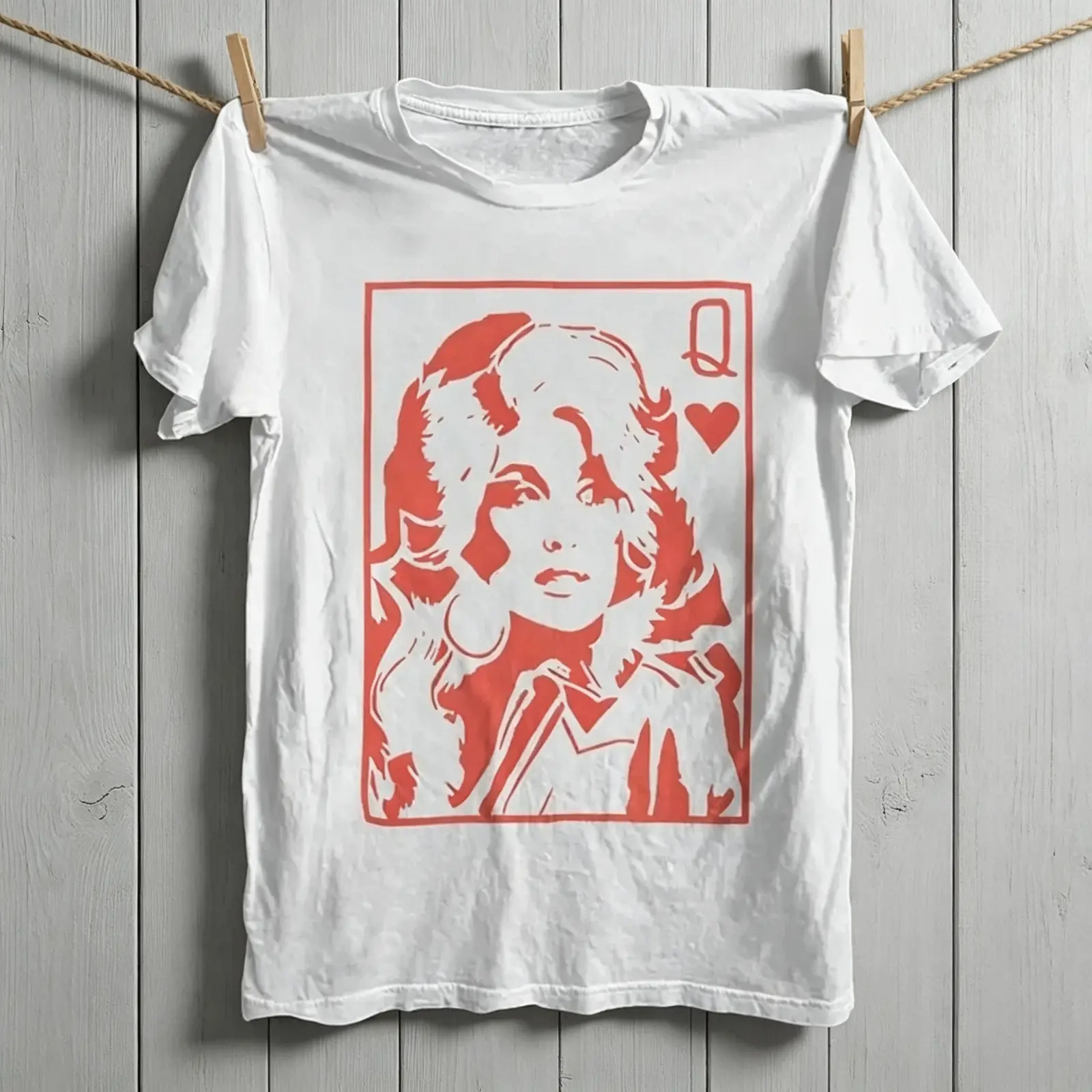Vintage Queen of Hearts Playing Card Portrait Graphic Tee, Retro Country Music Queen Print, Unisex 100 Percent Cotton Crewneck T-Shirt
