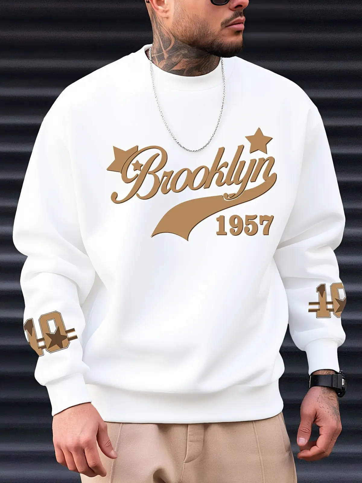 Vintage Brooklyn 1957 Star Logo Graphic Sweatshirt, Retro Varsity Script Oversized Streetwear Crewneck Pullover for Spring and Fall