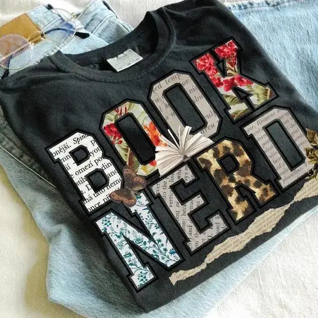 Book Nerd Retro Bookish Graphic Tee, Vintage Floral and Leopard Letter Print Booktok Librarian Reader Book Lover Trendy Unisex Cotton T-Shirt