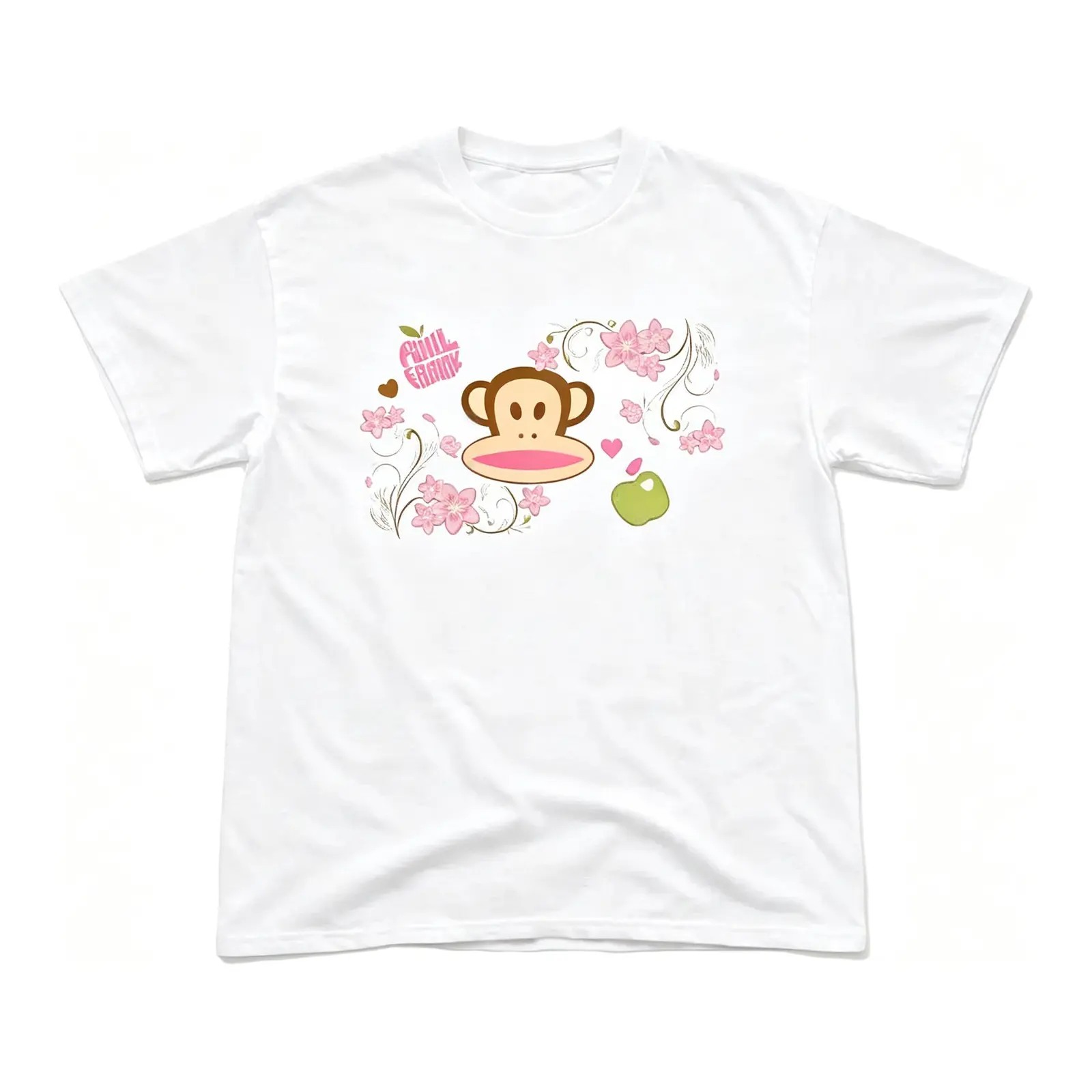 Paul Frank Julius Monkey Cherry Blossom Graphic Tee, Y2K Vintage Streetwear Cute Monkey Floral Print Unisex Short Sleeve T-Shirt