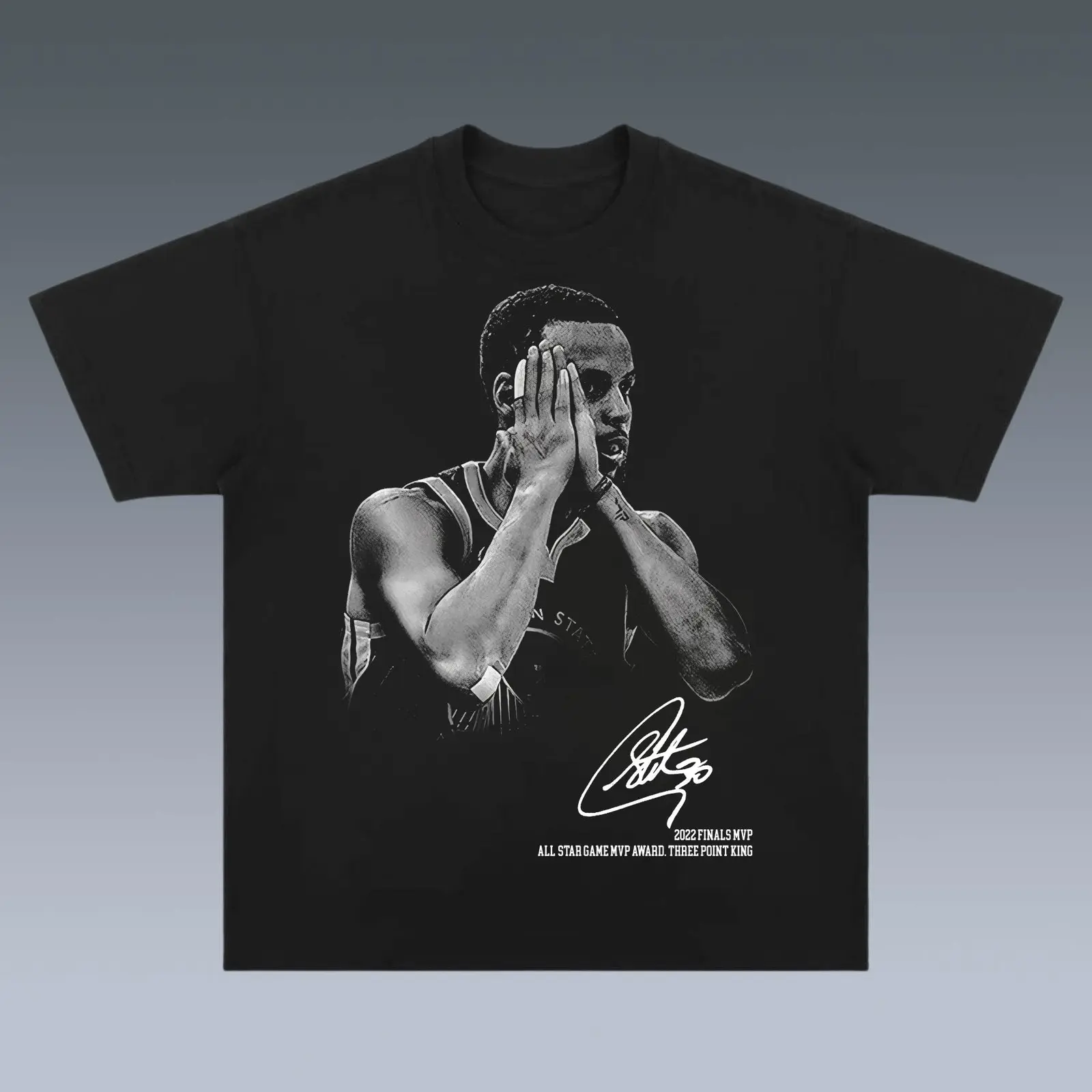 Steph Curry Three Point King Vintage Basketball Graphic Tee, Retro 2022 Finals MVP Signature Print T-Shirt, Classic Casual Short Sleeve Top