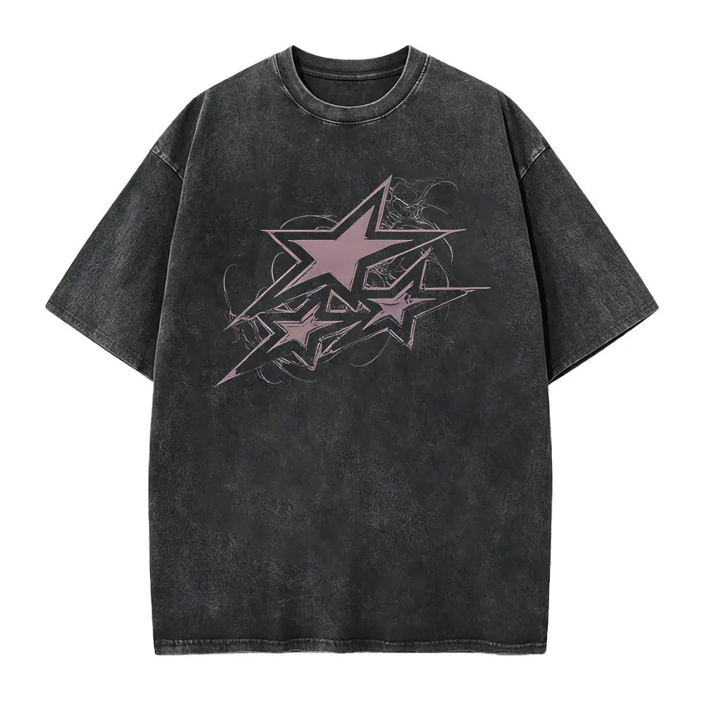 Y2K Pink Star Graphic Tee, Cute Grunge 2000s Aesthetic Retro Shirt, Vintage Washed or Classic Cotton Unisex Adult T-Shirt, Trendy Streetwear