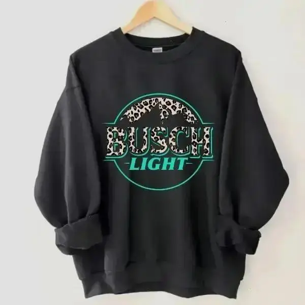 Busch Light Leopard Print Beer Logo Sweatshirt, Vintage Oversized Crewneck, Classic Loose Cozy Unisex Streetwear Fall Winter Pullover Top