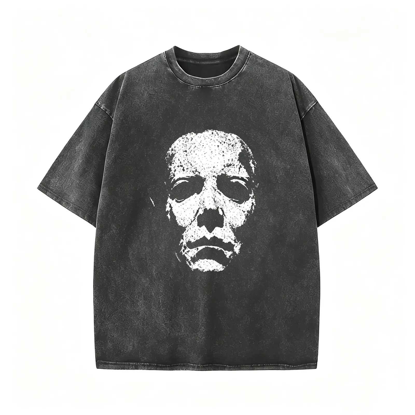 Michael Myers Skull Face Horror Graphic Tee, Retro Gothic Streetwear Vintage Acid Wash Oversized Heavy Cotton Unisex Halloween T-Shirt