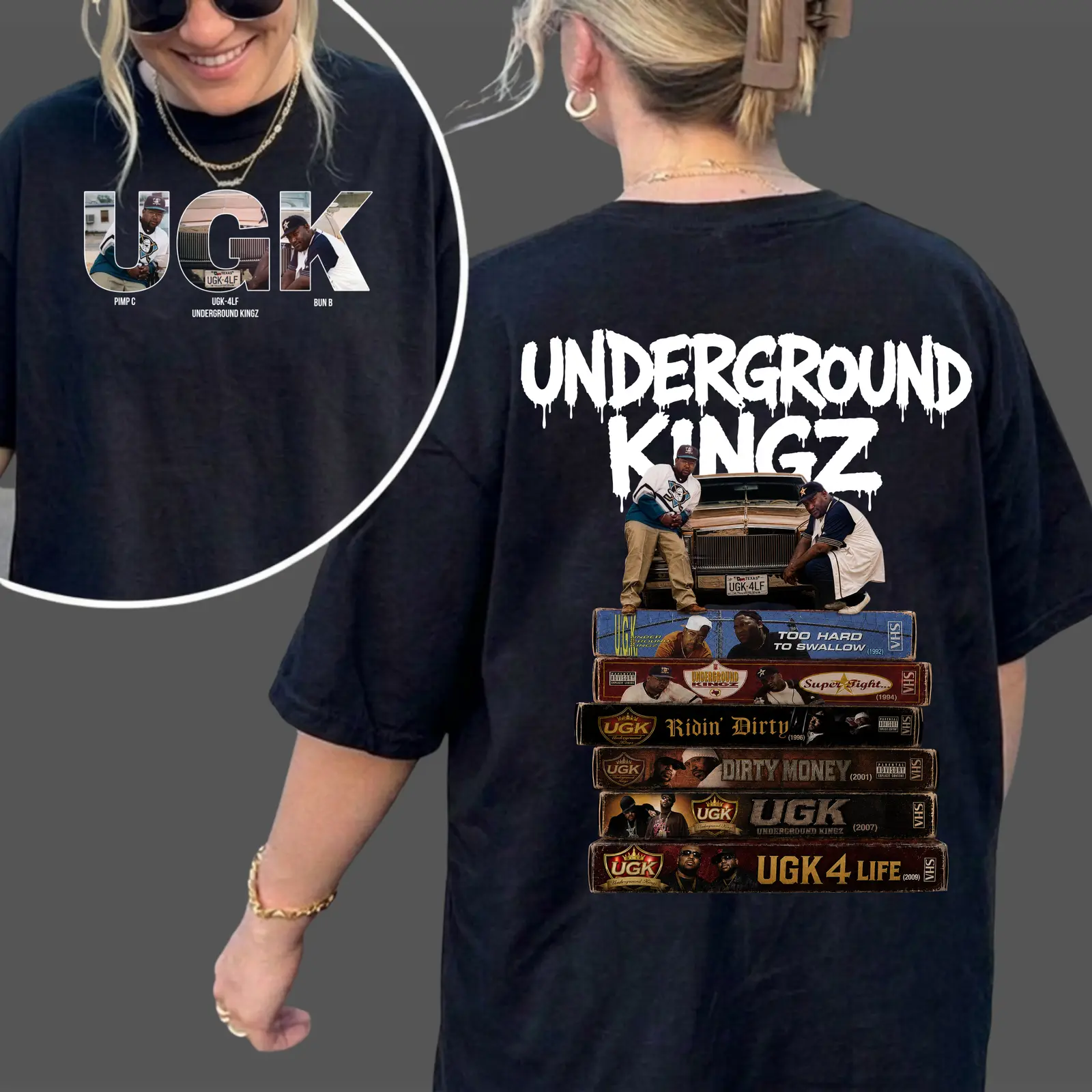 Vintage UGK Underground Kingz Album Graphic Tee, 90s Rap Hip Hop Music Band Shirt, Front and Back Print Streetwear Unisex T-Shirt