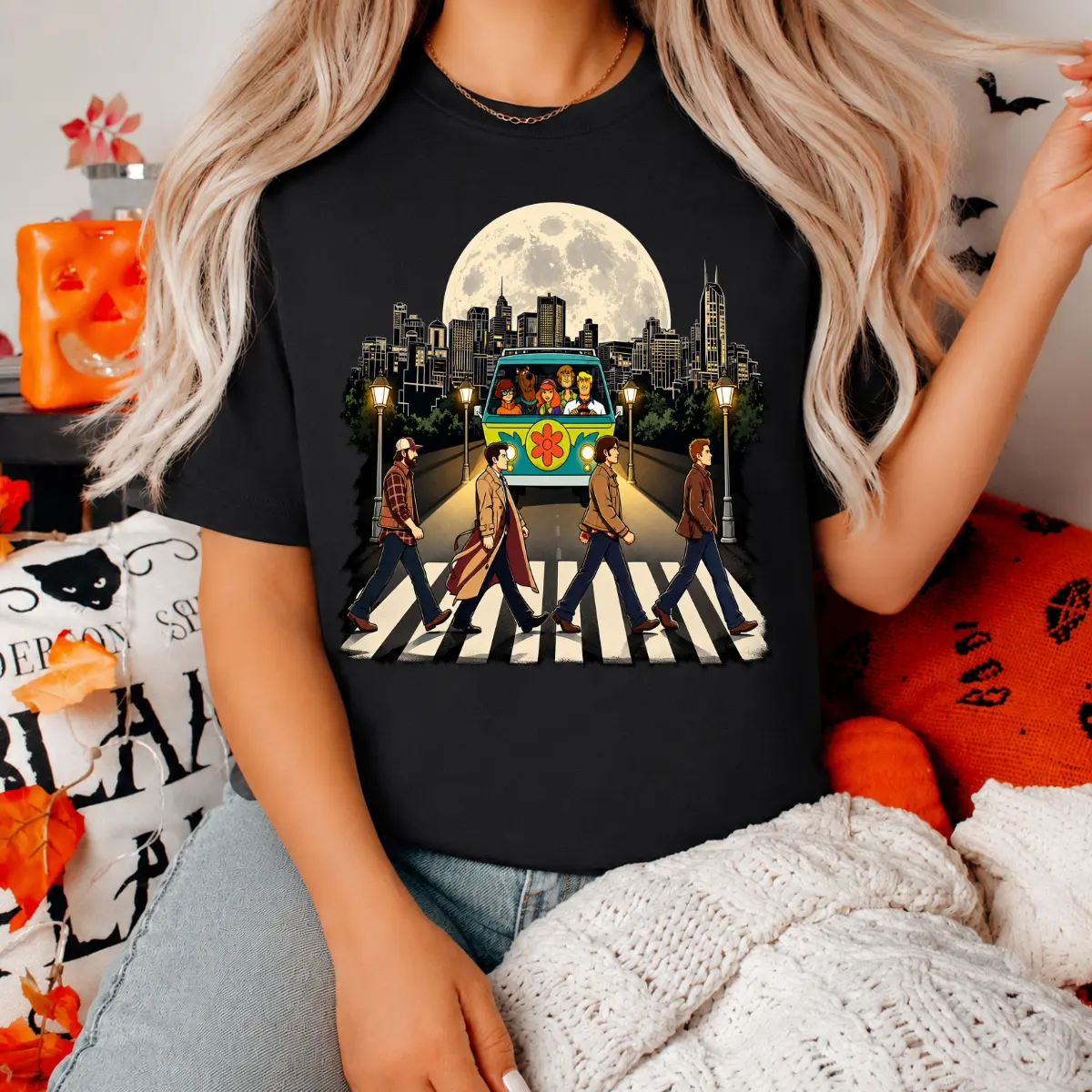 Moonscar Island x Supernatural Mystery Horror Crossover Graphic Tee, Vintage Cartoon Spooky Night Halloween T-Shirt Sweatshirt Hoodie