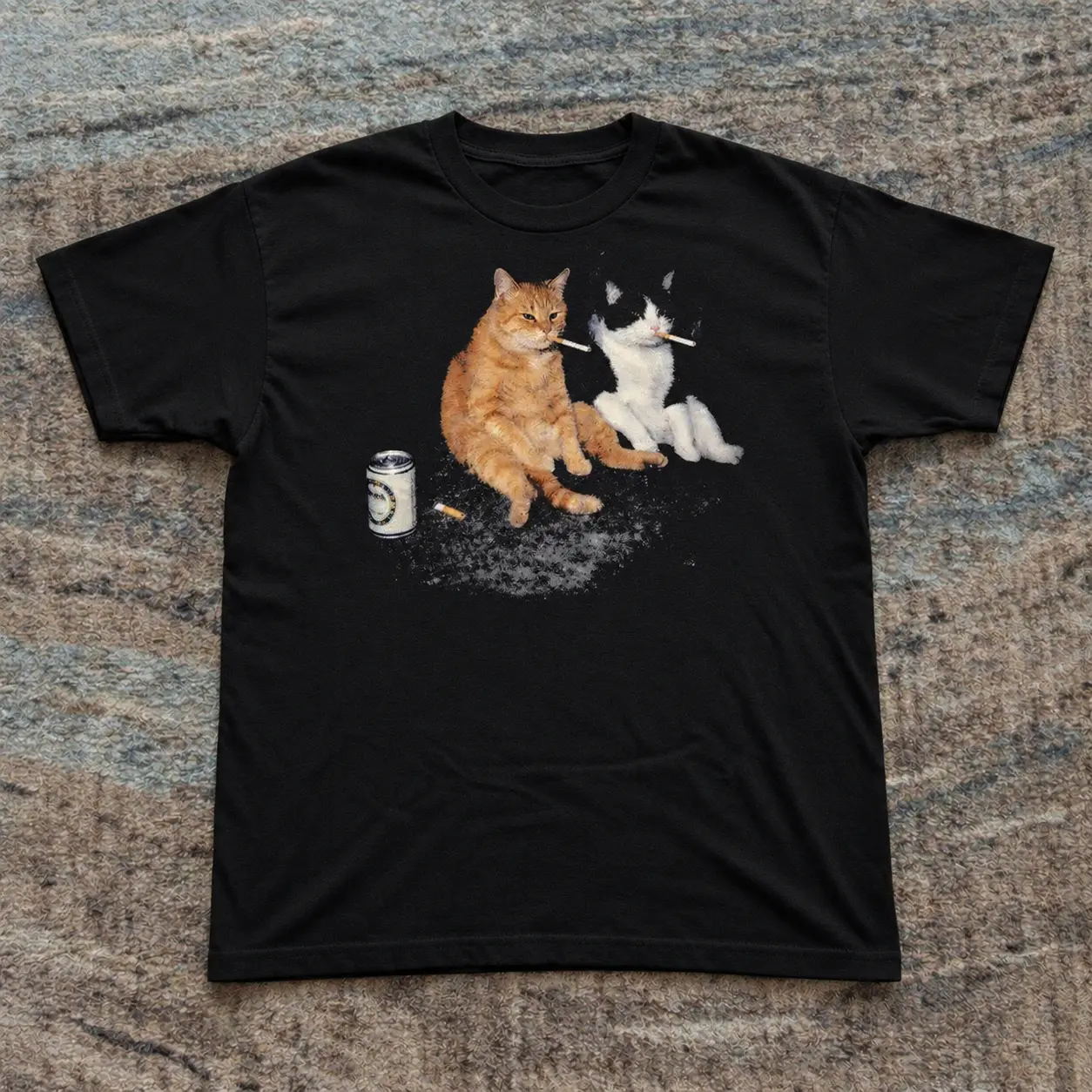 Sad Cat Couple Funny Cat Valentine's Day Graphic Tee, Vintage Gothic Grunge Y2K Emo Scene Amity Affliction Style Unisex Cotton T-Shirt