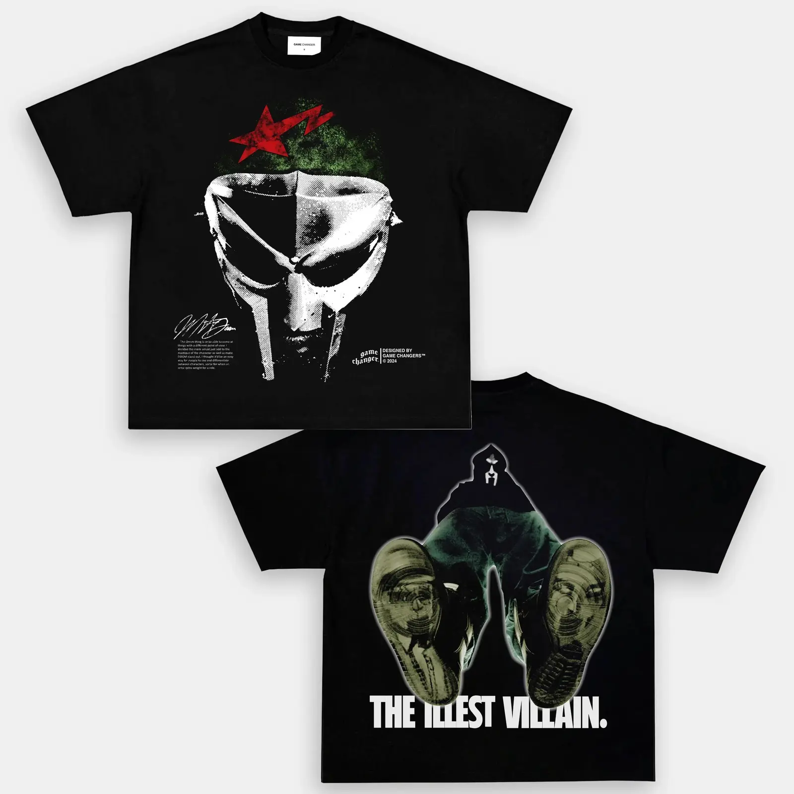 MF DOOM The Illest Villain Vintage Graphic Tee, Underground Hip Hop Rapper Double Sided Print Oversized T-Shirt, 100% Cotton Streetwear Top