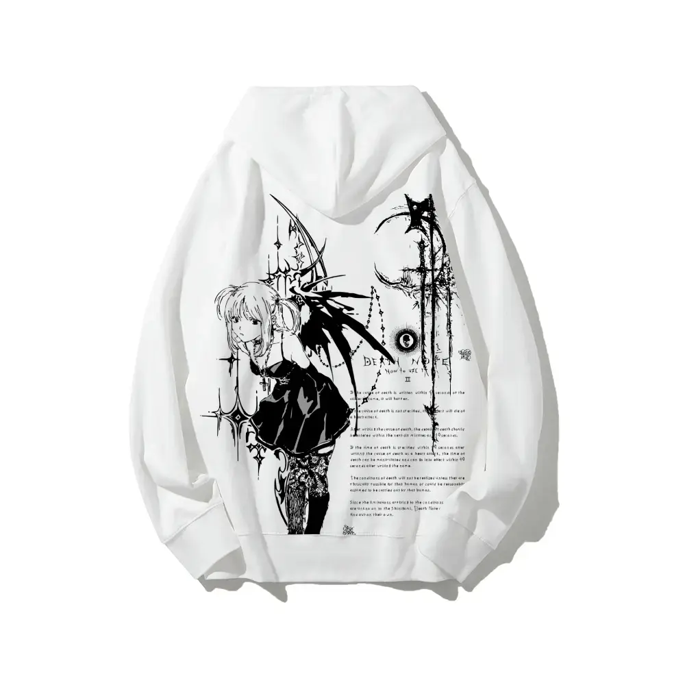 Death Note Misa Amane Anime Graphic Pullover Hoodie, Gothic Manga Double Sided Print Unisex Cotton Hooded Sweatshirt, Anime Streetwear Top