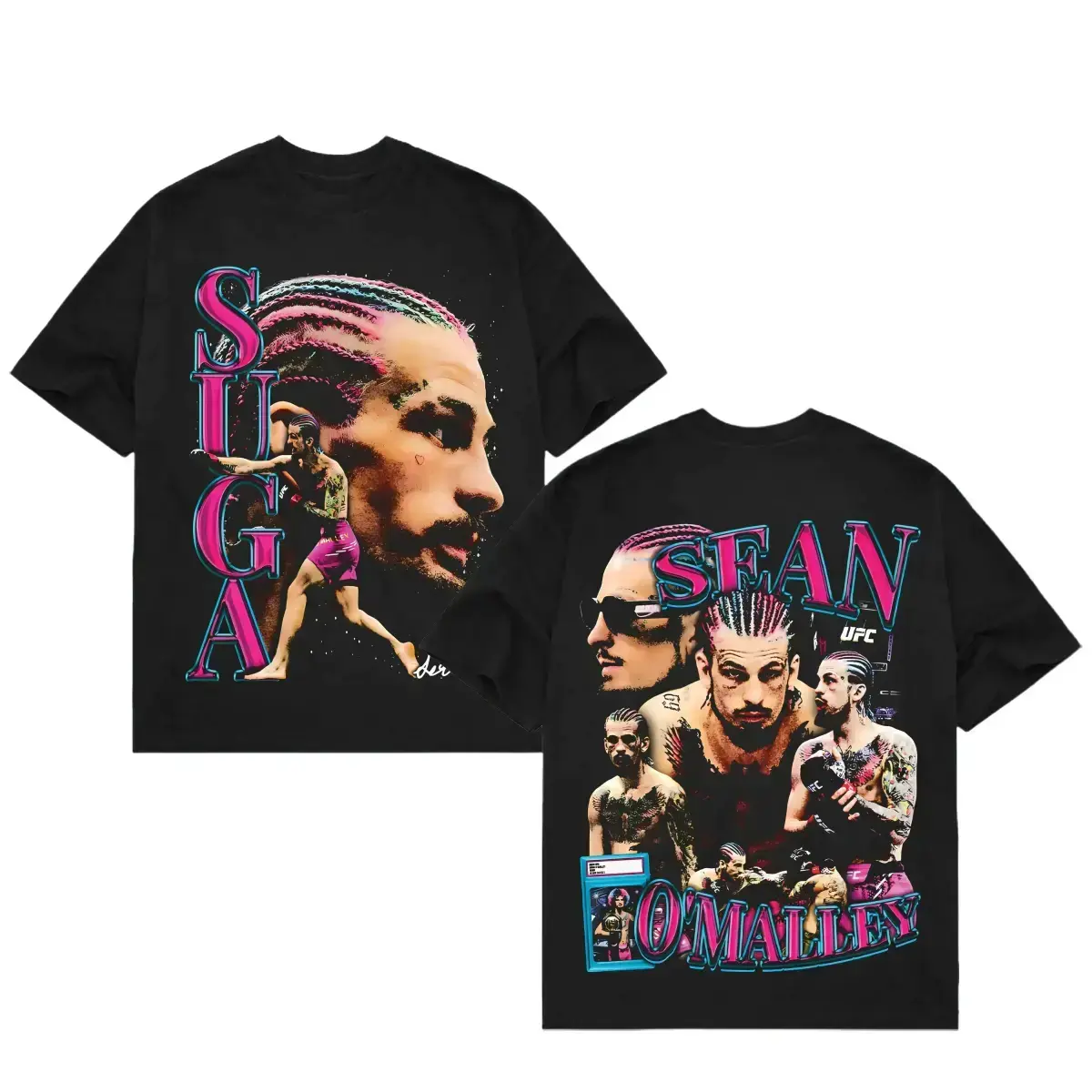 Sean O'Malley Suga Vintage UFC MMA Graphic Tee, Retro Fighter Portrait Double-Sided Print Urban Streetwear Casual Gym Unisex T-Shirt