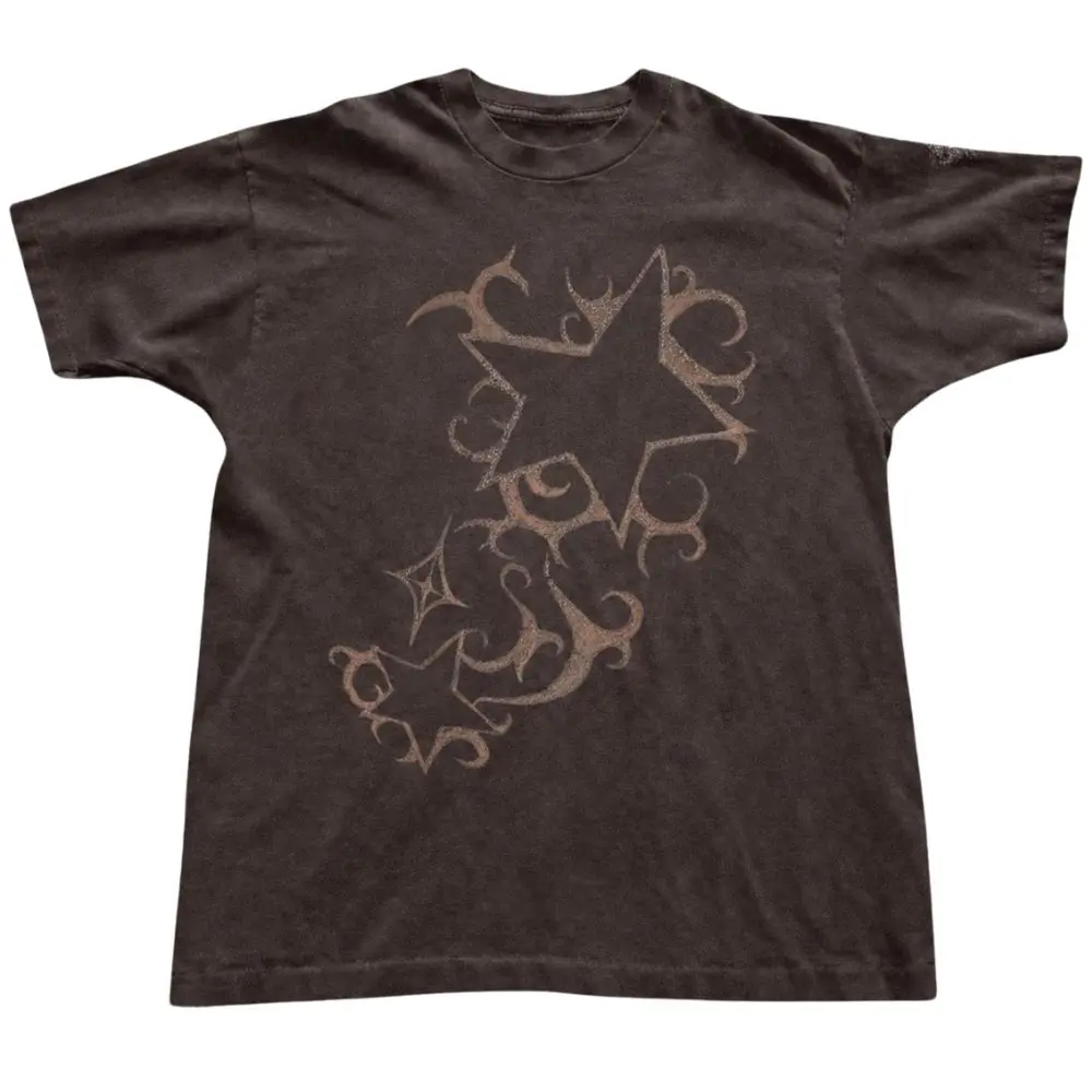 Celestial Star Swirl Graphic T-Shirt, Vintage 2000s Y2K Streetwear Astrology Cosmic Line Art Tee, Casual Round Neck Short Sleeve Unisex Top