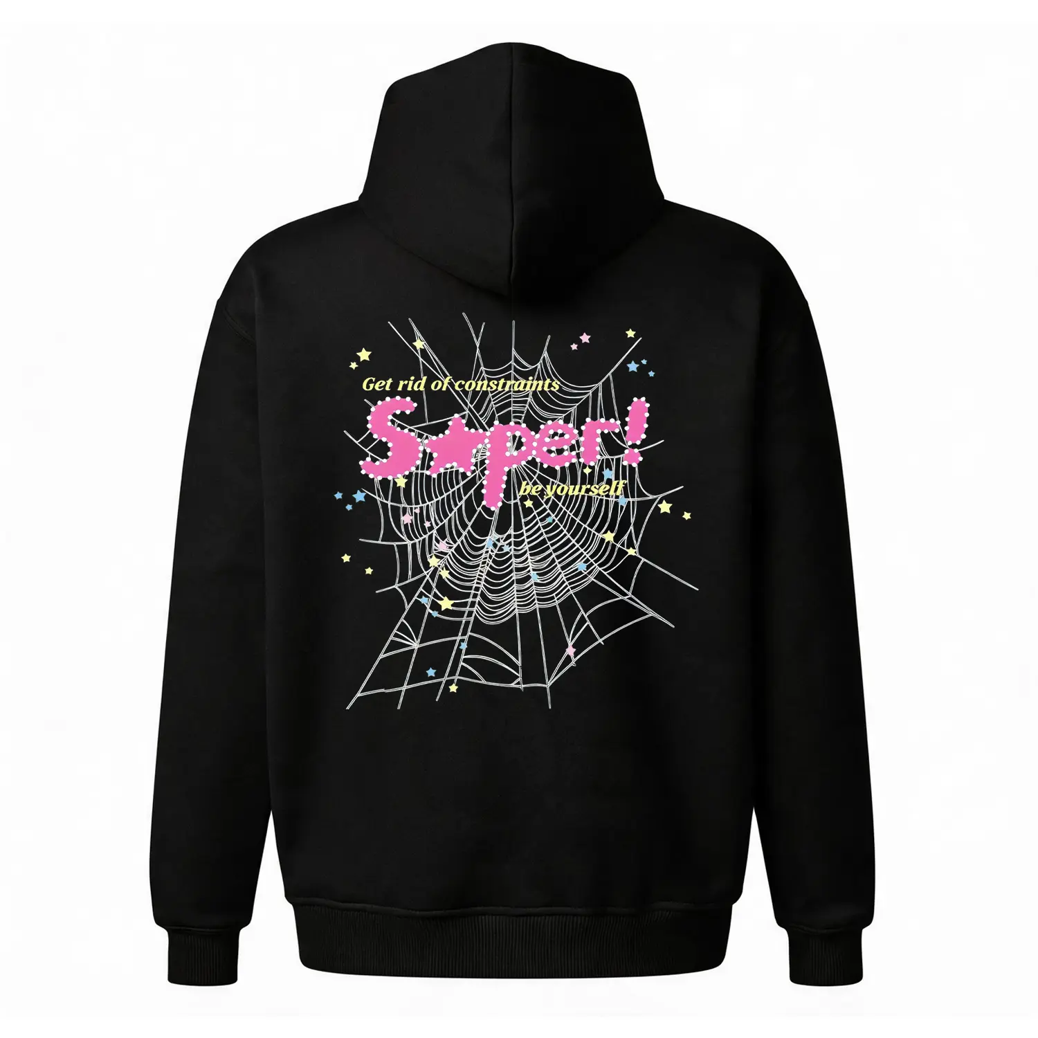 Spiderweb and Pixel Star Graphic Back Print Hoodie, Y2K 90s Grunge Alt Aesthetic Streetwear, Oversized Baggy Unisex Fleece Pullover Hoodie