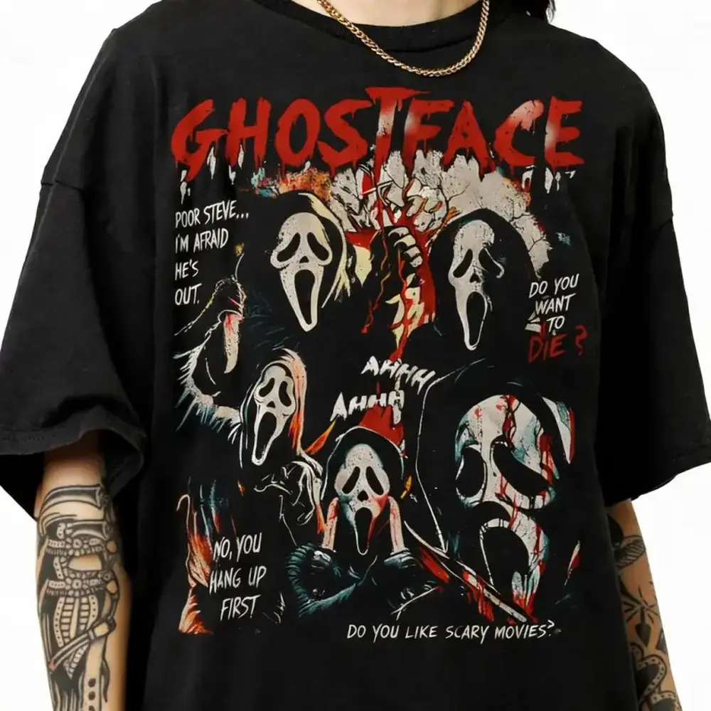 Ghostface Vintage 90s Graphic Tee, Scream Horror Movie Ghost Face Classic Retro T-Shirt, Do You Like Scary Movies Soft Unisex Menswear Tee