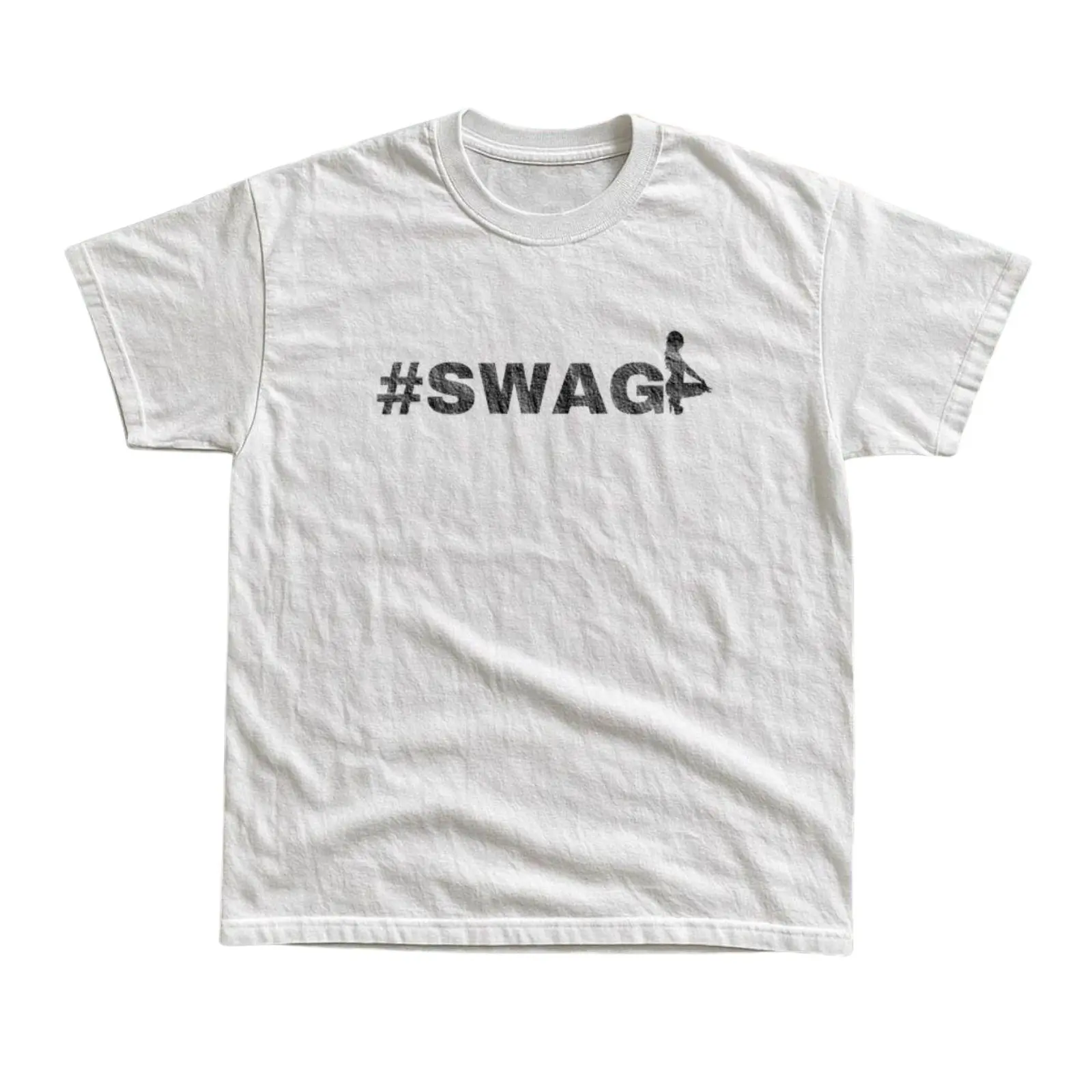 SWAG Hashtag Silhouette Model Graphic T-Shirt, Retro Distressed 2010s Internet Culture Y2K Print Heavyweight Cotton Unisex Streetwear Tee