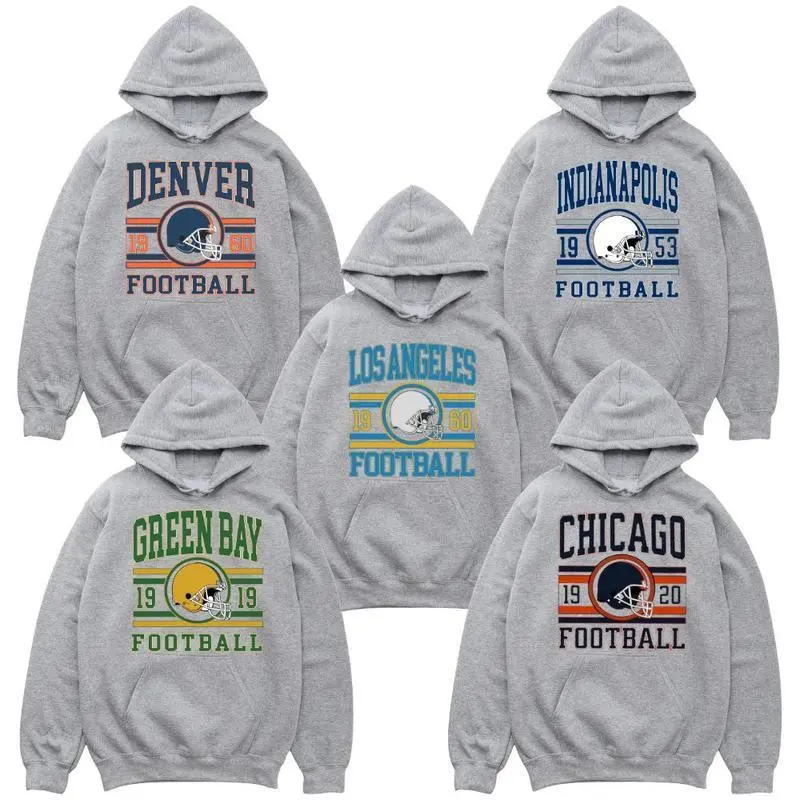 Vintage Hometown Football Ash Grey Hoodie, All Team City Game Day Pullover, Retro Football Throwback Helmet Graphic Unisex Hooded Sweatshirt