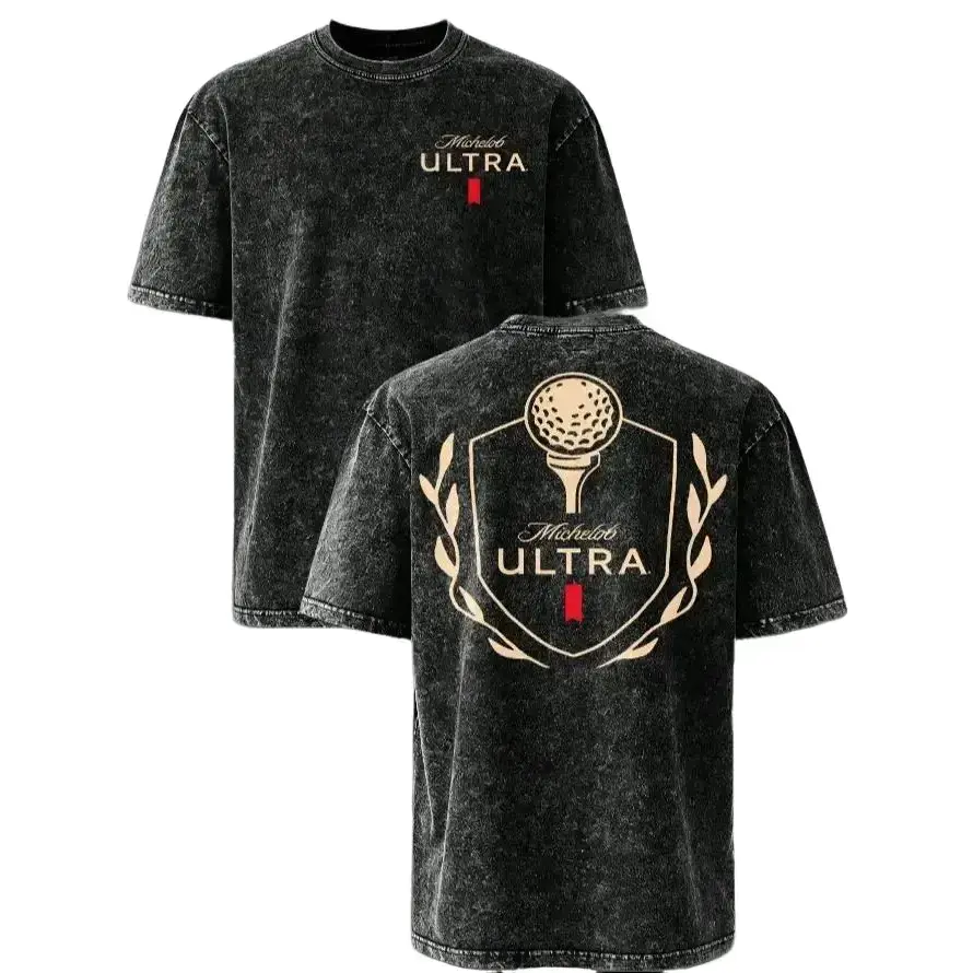 Michelob Ultra Golf Ball Vintage Graphic Tee, Retro Double-Sided Print Acid Washed Shirt, Heavyweight Cotton Oversized Streetwear T-Shirt