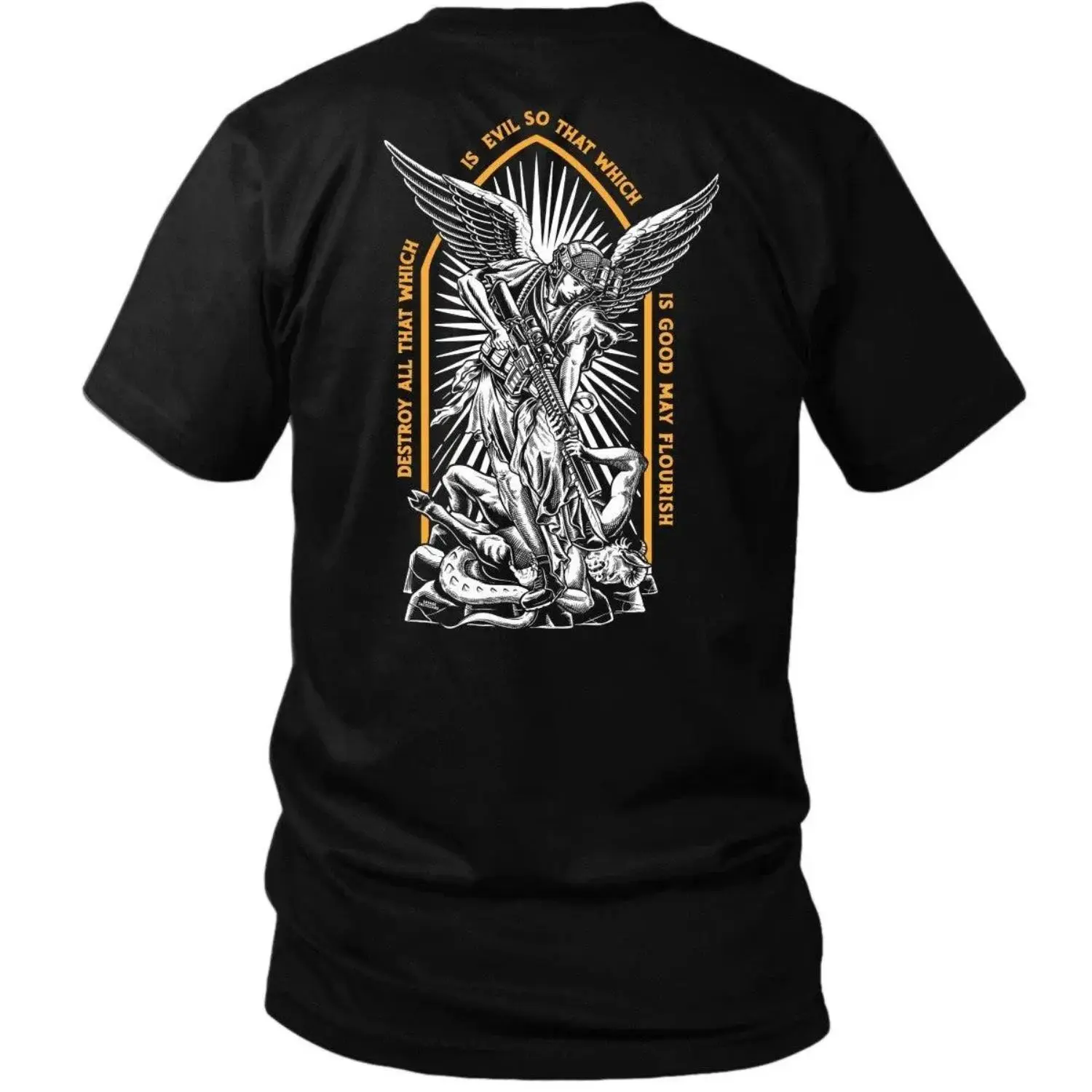 Saint Michael Archangel Warrior Good Versus Evil Christian Faith Graphic Tee, Tactical Military Style Streetwear Gym Back Print T-Shirt