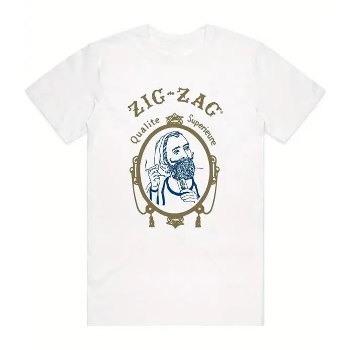 Zig-Zag Qualite Superieure Vintage Graphic Tee, Retro Rolling Papers Logo Streetwear Print Men's 100% Cotton Regular Fit Summer T-Shirt