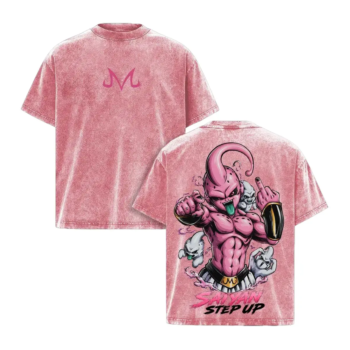 Kid Buu Dragon Ball Z Majin Saiyan Step Up Anime Graphic Tee, Vintage Acid Washed Oversized Double-Sided Manga Unisex T-Shirt