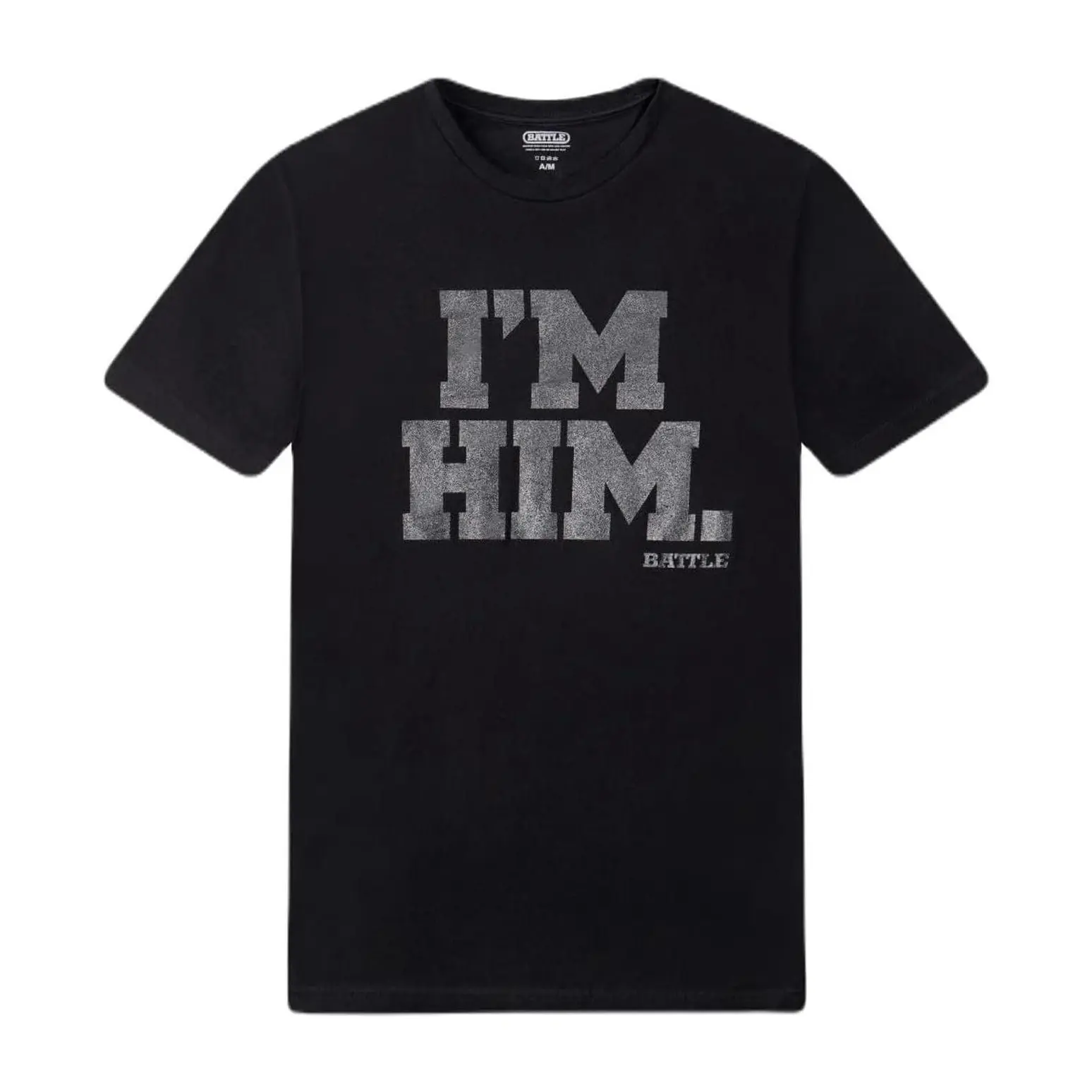 I'm Him Battle Grunge Varsity Letter Graphic Tee, Vintage Combat Sports Streetwear Single-Sided Print Classic Fit Unisex Black T-Shirt