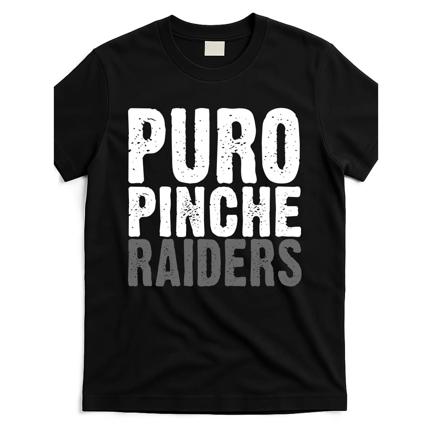 Puro Pinche Raiders Funny Spanish Slang Football Fan Graphic Tee, Distressed Text Oversized Unisex Classic Crewneck Relaxed Fit T-Shirt