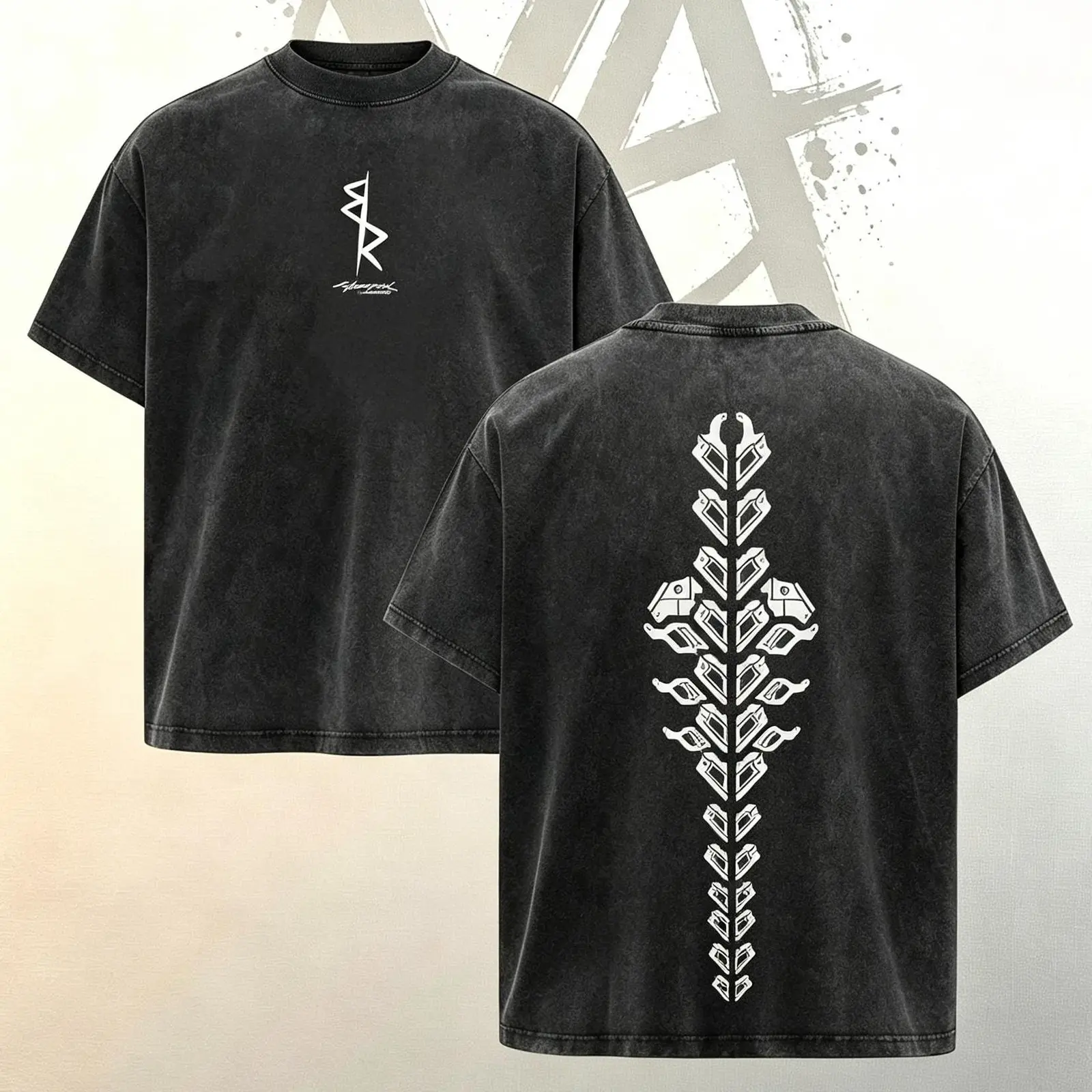 Cyberpunk Edgerunners Sandevistan Spine Graphic Tee, Acid Washed Vintage Anime Rebecca Lucy Punk Streetwear Oversized Two-Sided T-Shirt