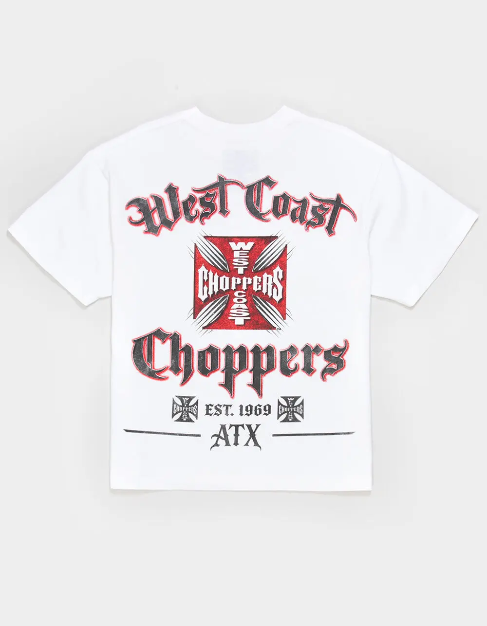 West Coast Choppers Eternal Rider Graphic Tee, Biker Motorcycle Iron Cross Logo Front and Back Print Streetwear Boxy Men's T-Shirt