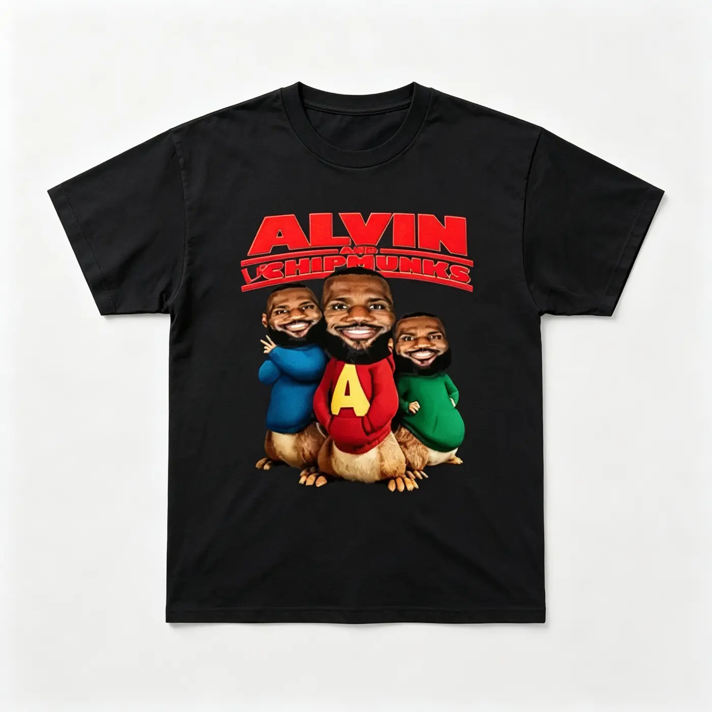 LeBron James Alvin and the Chipmunks Funny Meme Graphic Tee, Basketball Fan Casual Streetwear Cotton Crew Neck Regular Fit T-Shirt