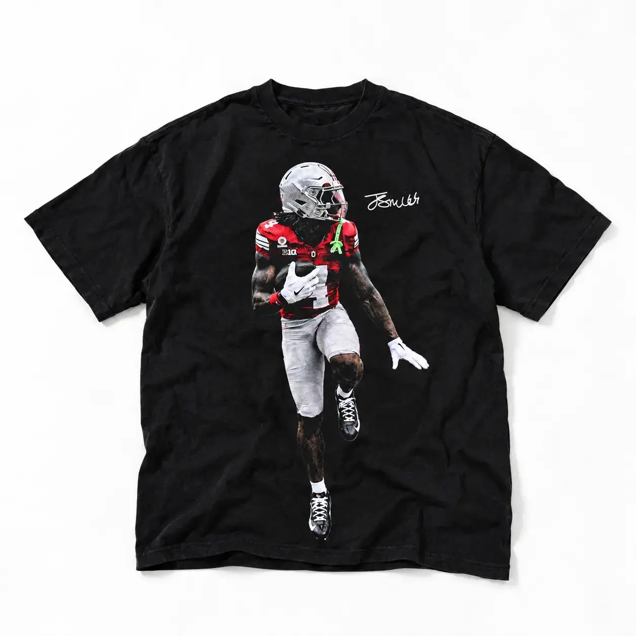 Jeremiah Smith Heisman Football Graphic Tee, Game Day Football Merch Wide Receiver Action Photo Print Streetwear Unisex Black T-Shirt