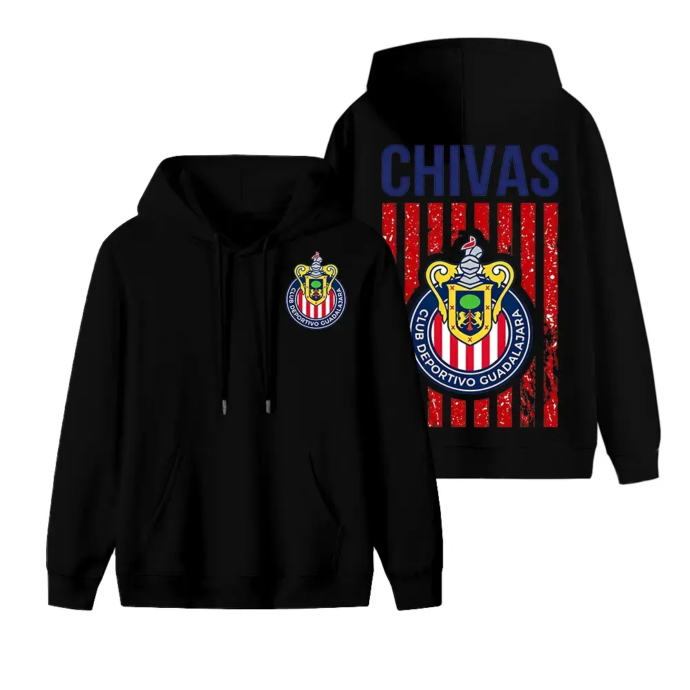 Chivas Guadalajara Retro Hoodie, Mexico Soccer Fan Club Deportivo Guadalajara Crest Two-Sided Print Streetwear Unisex Pullover Sweatshirt
